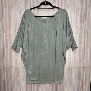 POL Dolman Sleeve Button Up Henley Style Tunic Oversized Small Sage Green